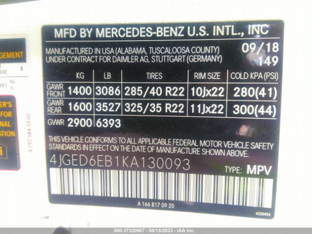 4JGED6EB1KA130093 Mercedes-Benz Gle Amg Gle 43