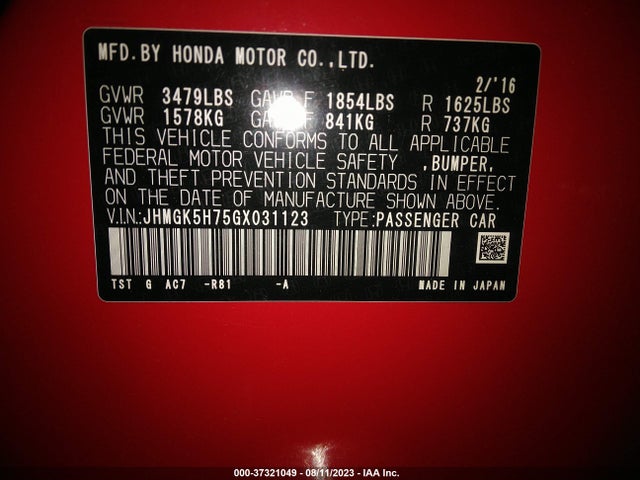 Honda FIT EX 2016 JHMGK5H75GX031123 Image 16