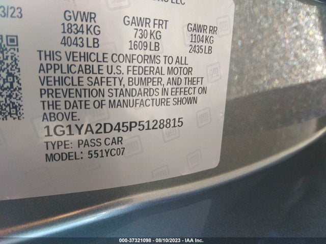 2023 CHEVROLET CORVETTE 1LT VIN: 1G1YA2D45P5128815