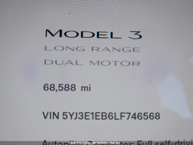5YJ3E1EB6LF746568 Tesla Model 3 Long Range