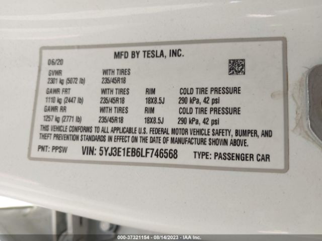 5YJ3E1EB6LF746568 Tesla Model 3 Long Range