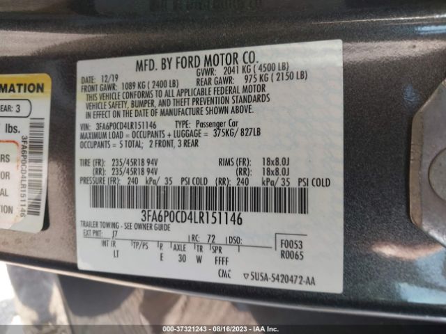3FA6P0CD4LR151146 Ford FUSION SEL