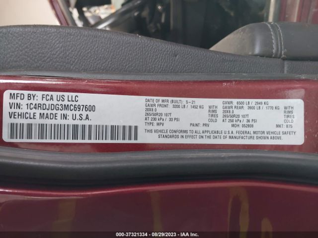 1C4RDJDG3MC697600 Dodge Durango Gt Plus