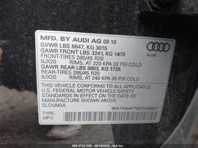 WA1VAAF78KD000637 Audi Q7 Prestige