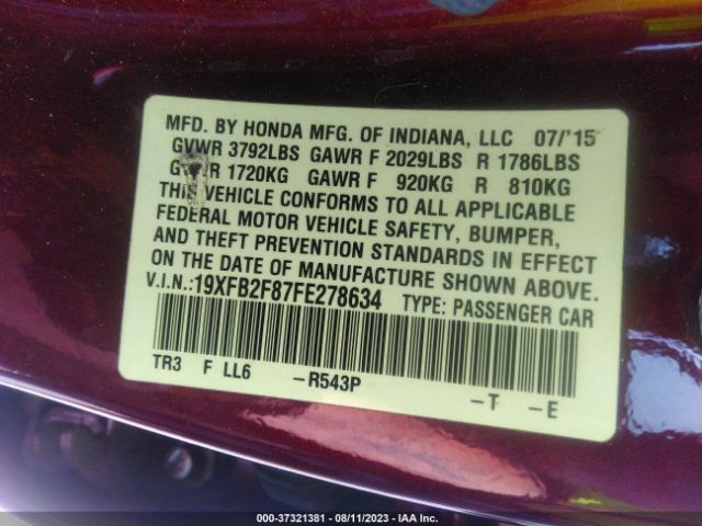 19XFB2F87FE278634 Honda Civic Sedan Ex