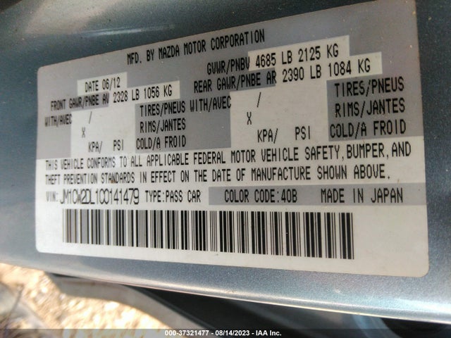 2012 MAZDA MAZDA5 GRAND TOURING VIN: JM1CW2DL1C0141479
