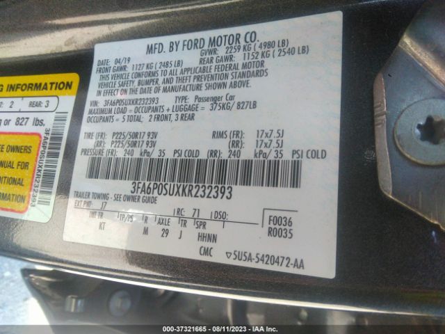 3FA6P0SUXKR232393 Ford Fusion Energi Titanium