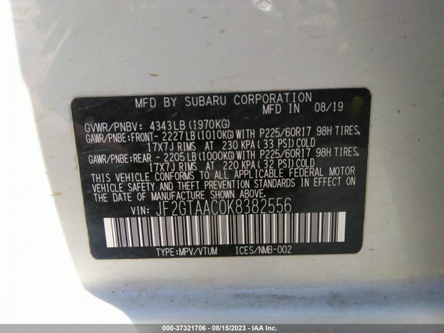 Subaru CROSSTREK 2019 JF2GTAAC0K8382556 Image 9