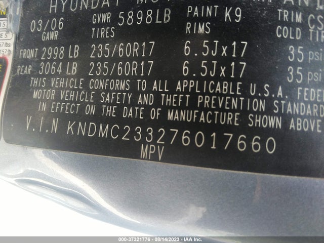2007 HYUNDAI ENTOURAGE GLS/SE/LIMITED VIN: KNDMC233276017660