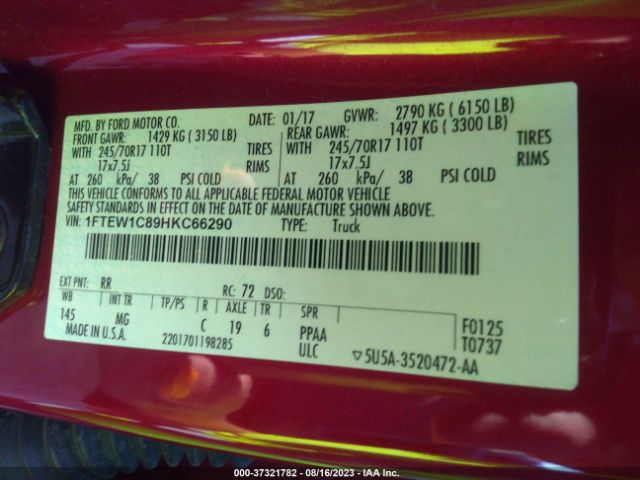 1FTEW1C89HKC66290 Ford F-150 Xl/xlt