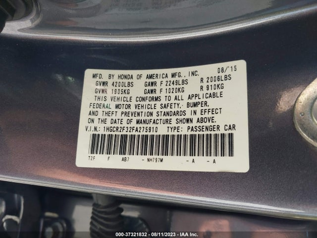 Honda Accord Sedan Lx 2015 1HGCR2F32FA275910 Image 9
