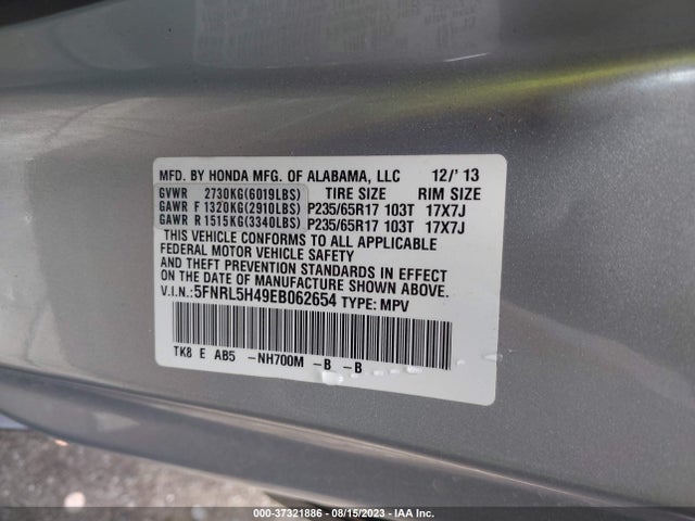 Honda ODYSSEY EX 2014 5FNRL5H49EB062654 Image 9
