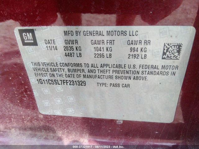 Chevrolet MALIBU LT 2015 1G11C5SL7FF231329 Image 9