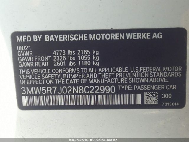 3MW5R7J02N8C22990 BMW 3 Series 330i Xdrive