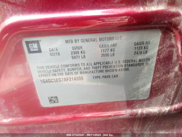 2010 BUICK LACROSSE CXL VIN: 1G4GC5EG7AF214308