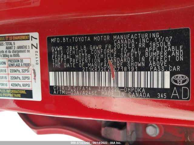2008 TOYOTA MATRIX 2T1KR32E28C718191 Photo 8