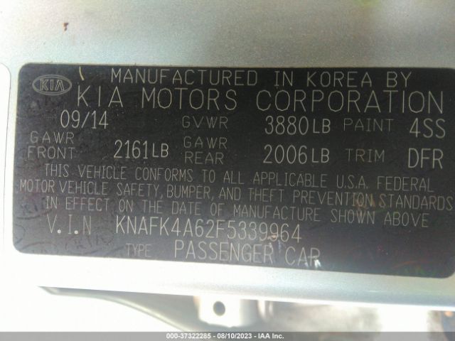 KNAFK4A62F5339964 KIA FORTE LX