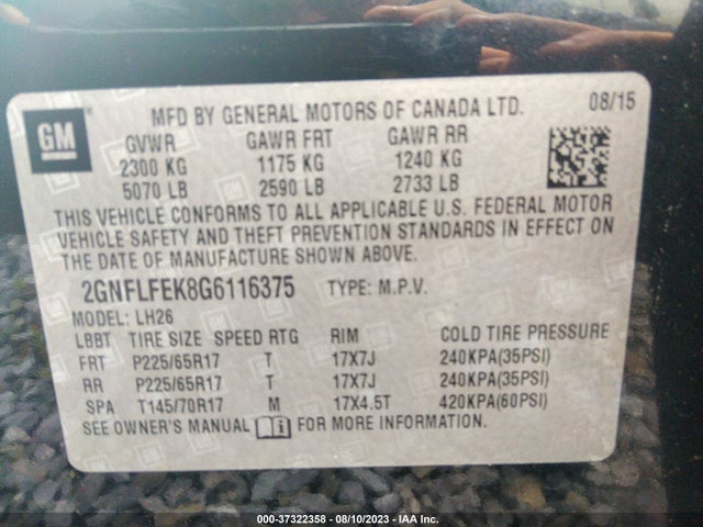 Chevrolet EQUINOX LT 2016 2GNFLFEK8G6116375 Image 9