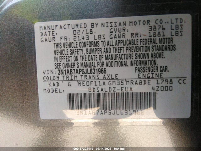 Nissan SENTRA SV 2018 3N1AB7AP5JL631966 Image 9