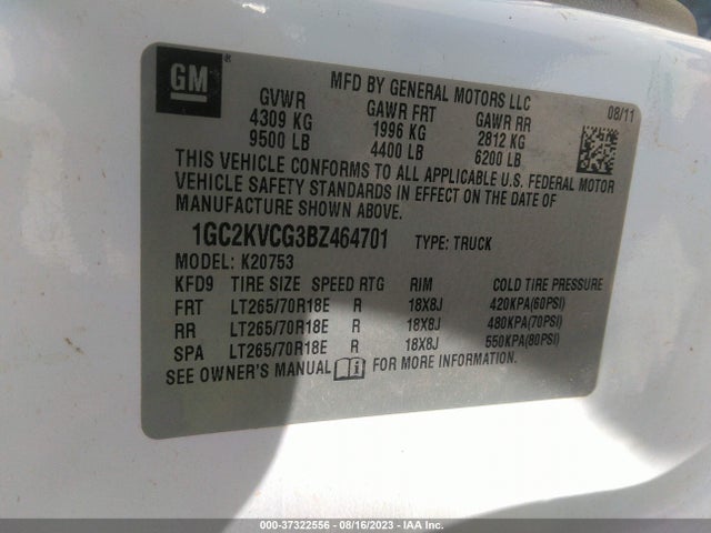 2011 CHEVROLET SILVERADO 2500HD WORK TRUCK VIN: 1GC2KVCG3BZ464701