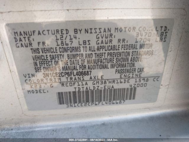 3N1CE2CP6FL406687 Nissan Versa Note S/s Plus/sv/sr/sl