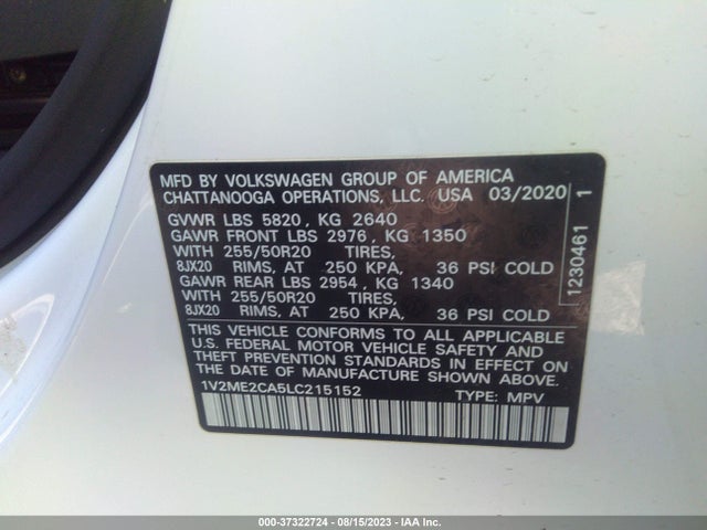 1V2ME2CA5LC215152 Volkswagen Atlas Cross Sport 3.6l V6 Sel