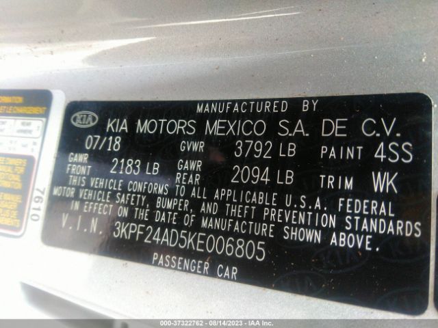 3KPF24AD5KE006805 KIA Forte Lxs