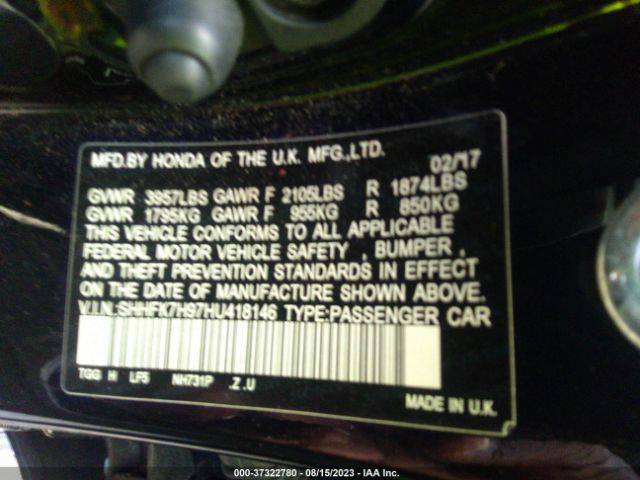 SHHFK7H97HU418146 Honda Civic Hatchback Sport Touring