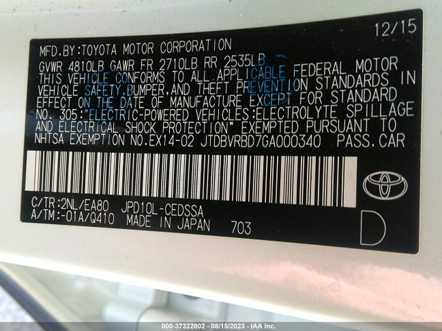 Toyota Mirai 2016 JTDBVRBD7GA000340 Image 11