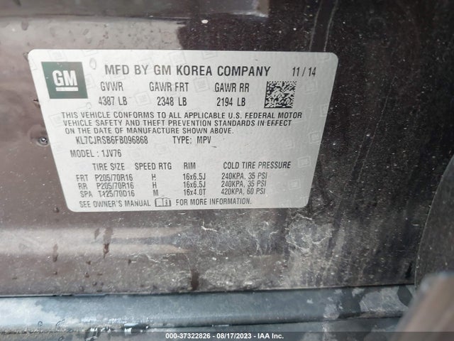 Chevrolet Trax Lt 2015 KL7CJRSB6FB096868 Image 9