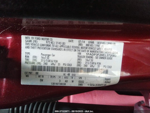 Ford FOCUS SE 2014 1FADP3F29EL372083 Image 9