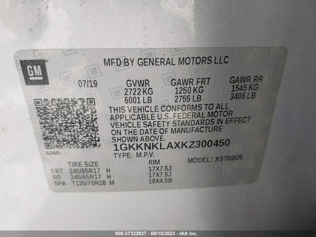 1GKKNKLAXKZ300450 GMC ACADIA SLE