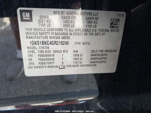 1GKS1BKC4GR218249 GMC YUKON SLT