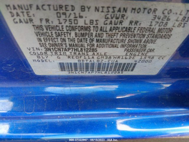 3N1CN7AP7HL812285 Nissan Versa Sedan S/s Plus/sl/sv