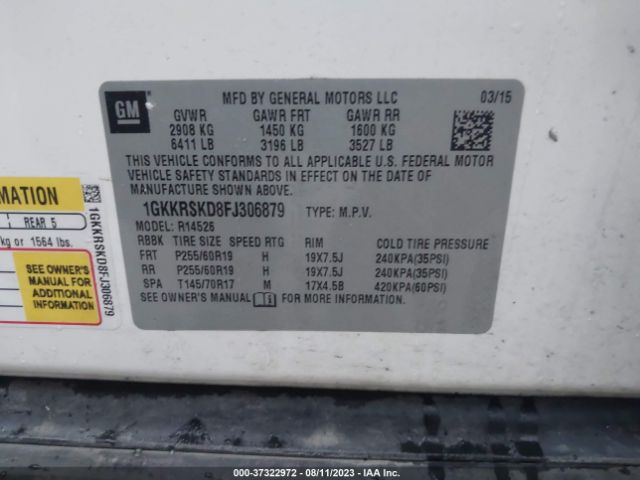 1GKKRSKD8FJ306879 GMC ACADIA SLT
