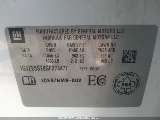 Chevrolet MALIBU 1LT 2016 1G1ZE5ST8GF274477 Image 9