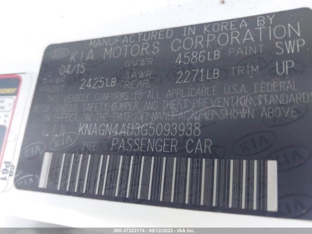 KNAGN4AD3G5093938 KIA Optima Hybrid Ex