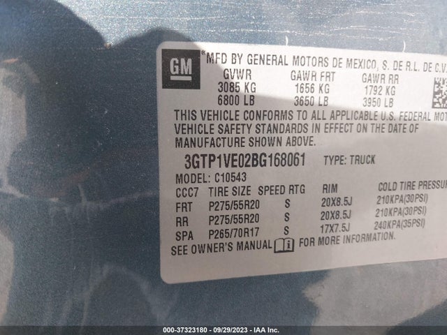 2011 GMC SIERRA 1500 SLE VIN: 3GTP1VE02BG168061