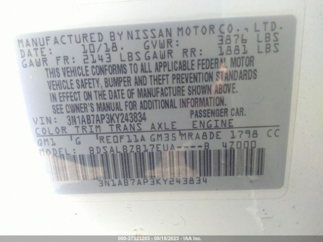 3N1AB7AP3KY243834 Nissan SENTRA S