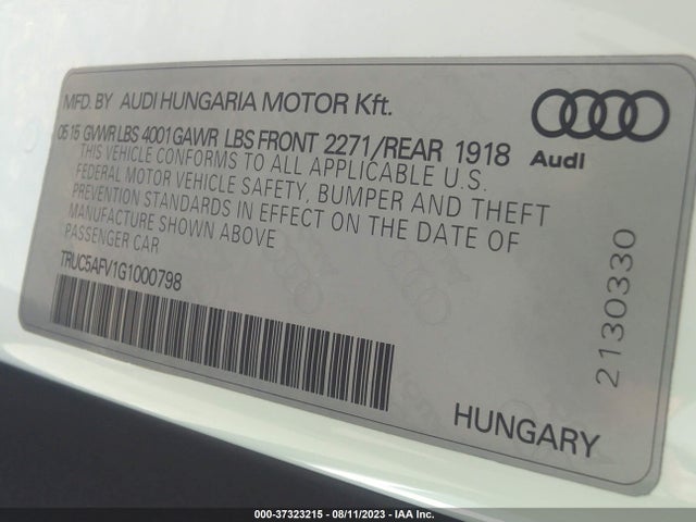 2016 Audi TT, VIN: TRUC5AFV1G1000798