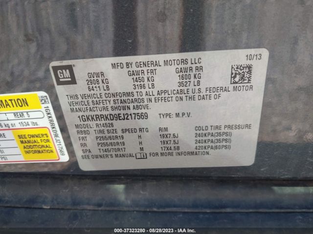 1GKKRRKD9EJ217569 GMC ACADIA SLT