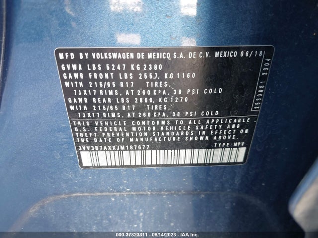 3VV3B7AXXJM187677 Volkswagen Tiguan Sel/se