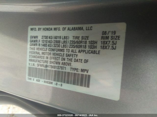 5FNRL6H78KB137971 Honda Odyssey Ex-l