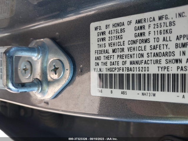2011 HONDA ACCORD SDN EX-L VIN: 1HGCP3F87BA015200