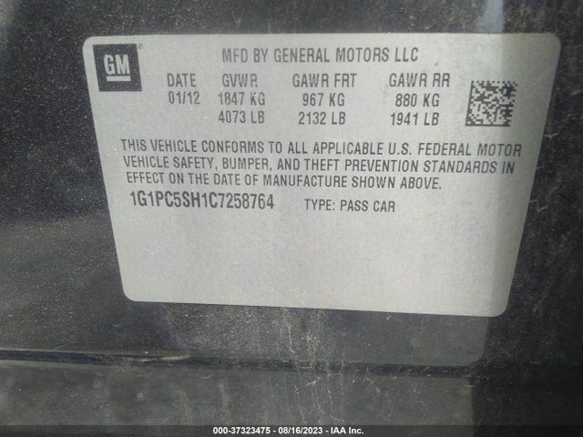 2012 CHEVROLET CRUZE LS VIN: 1G1PC5SH1C7258764