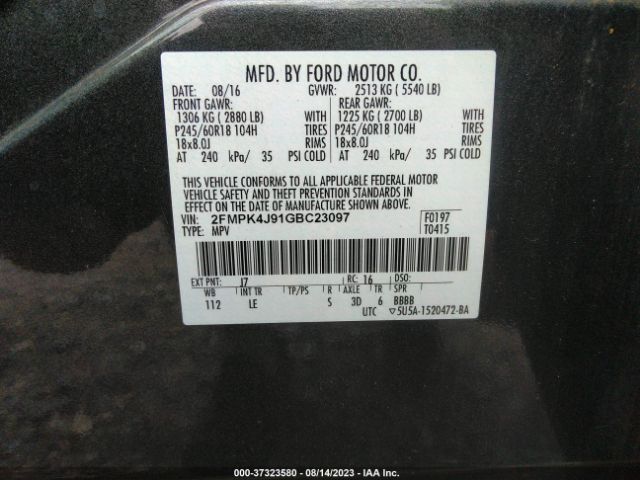 2FMPK4J91GBC23097 Ford EDGE SEL