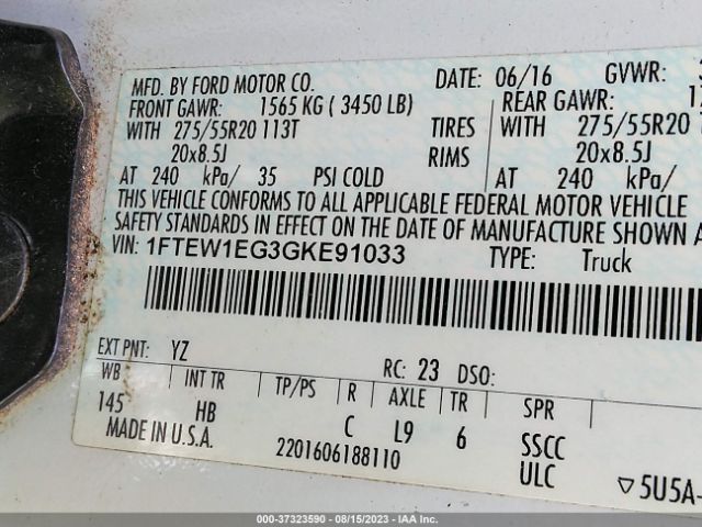 1FTEW1EG3GKE91033 Ford F-150 Xlt/xl/lariat/platinum
