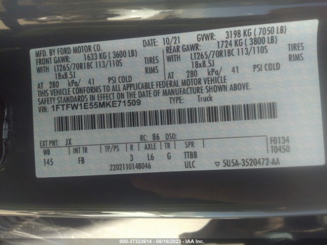 1FTFW1E55MKE71509 Ford F-150 Xl/xlt/lariat