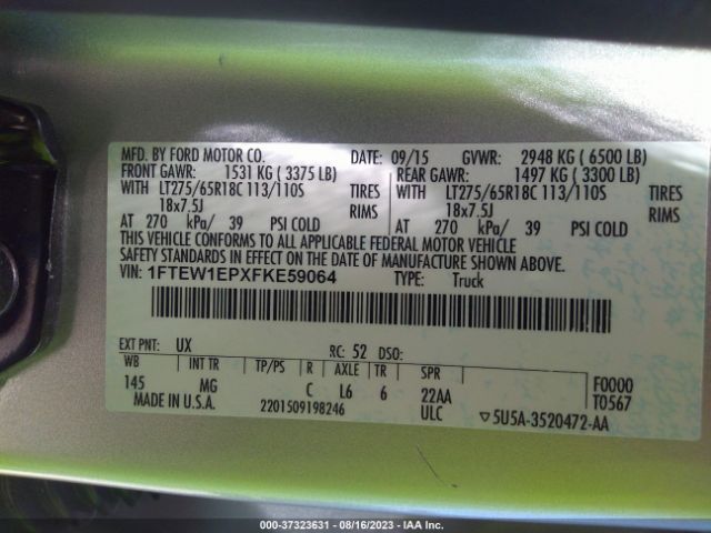 1FTEW1EPXFKE59064 Ford F-150 Xlt/xl/lariat