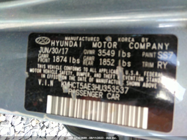 2017 HYUNDAI ACCENT SE VIN: KMHCT5AE3HU353537
